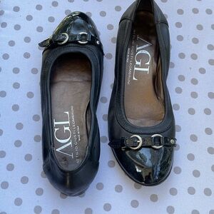AGL Black Women's Monica Cap Toe Leather Ballet Flats Shoes Made in Italy 37.5